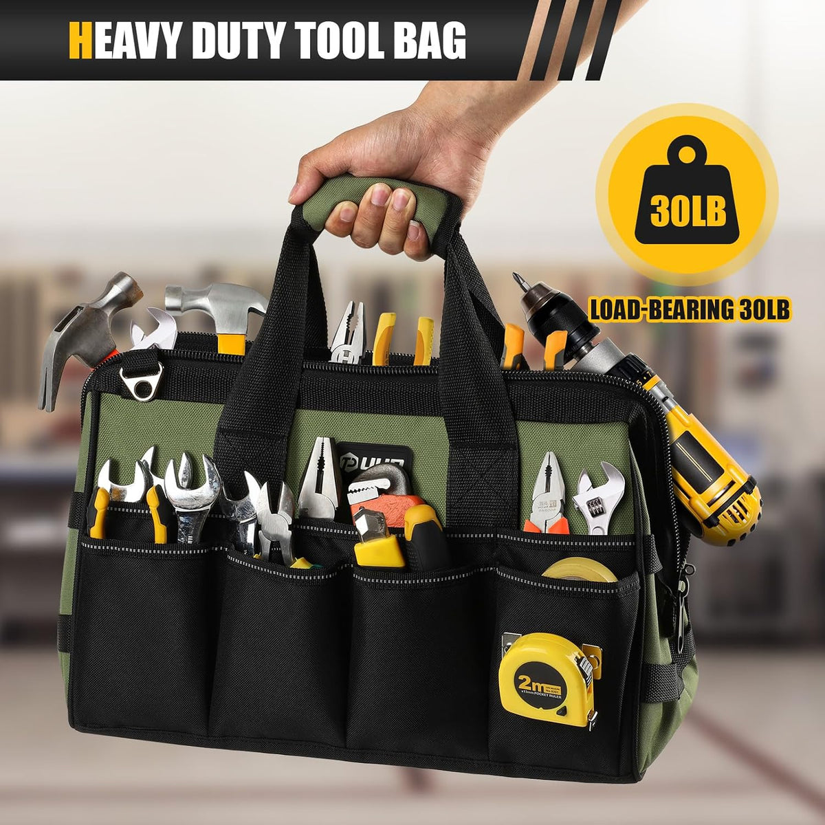 UUP TB01-BLGN-01 16-Pocket Oxford Tool Bag – 15.5 Inch, Green – Green / 15.5 Inch – product detail