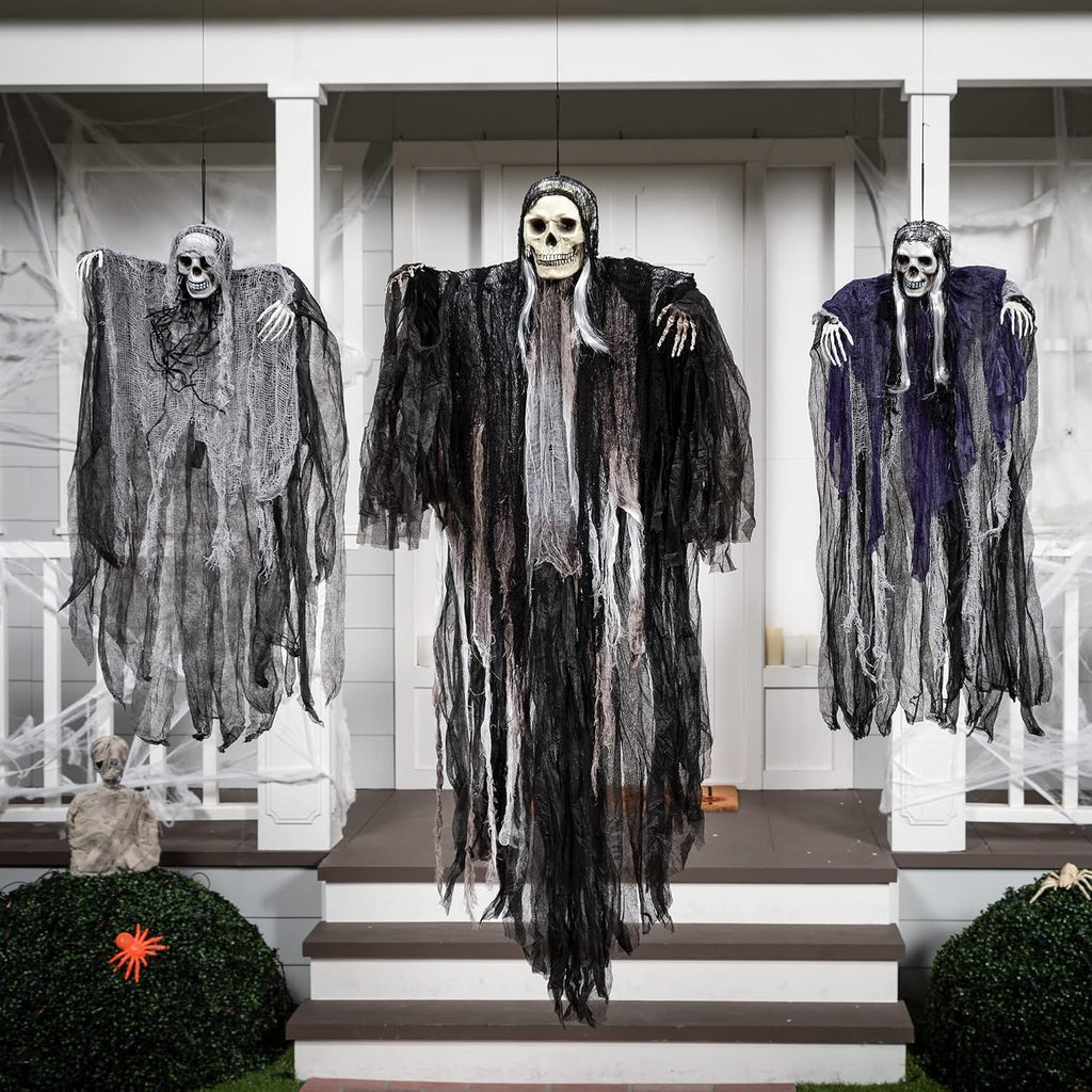 JOYIN 3-Piece Hanging Halloween Grim Reaper Set – 31.5, 53 and 31.5 inches, Grey – 31.5”，53“ and 31.5“ / Grey – product detail