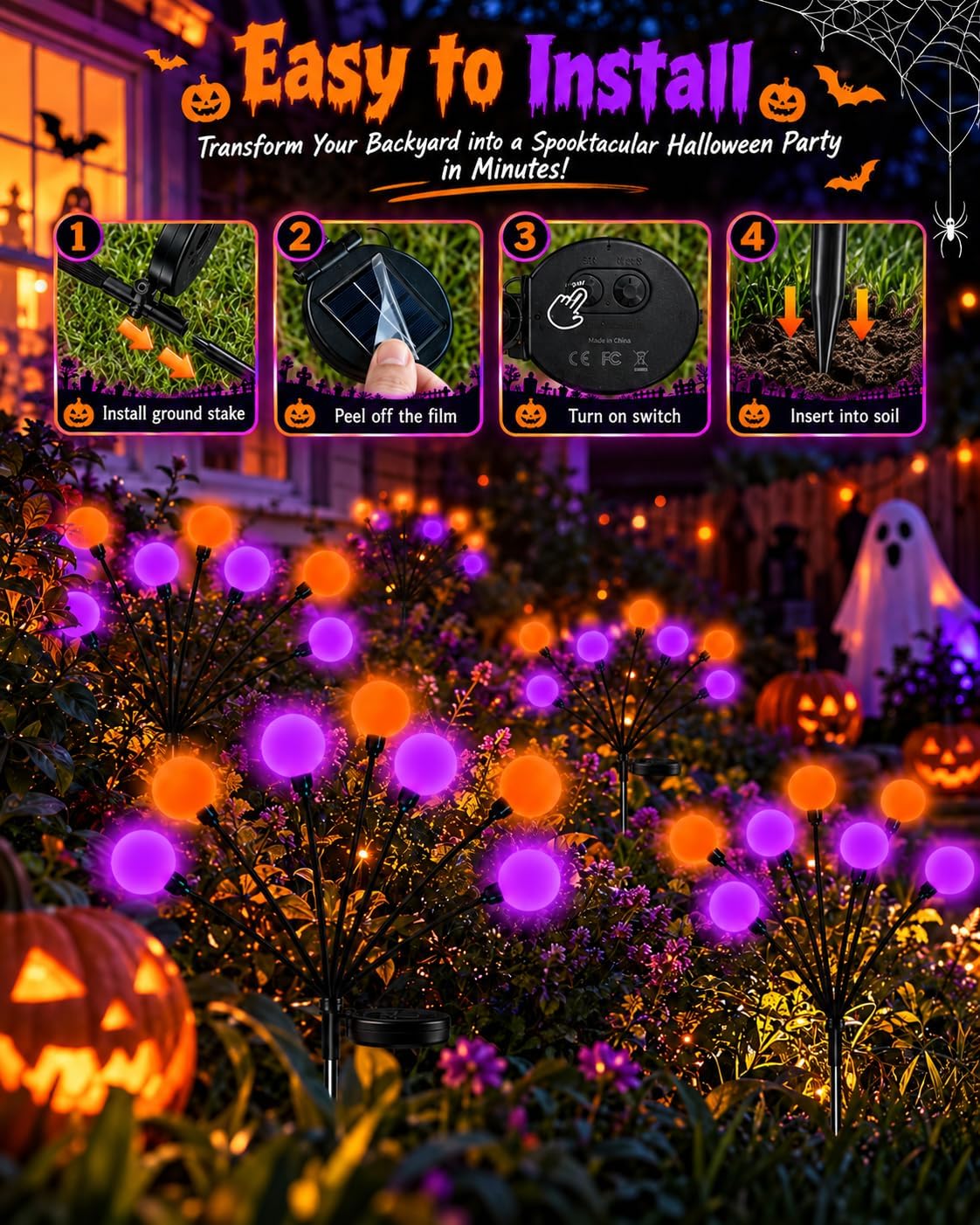 OZS Solar Firefly Garden Lights – 6 Pack, Purple Orange – Purple Orange / 6 Pack – product detail