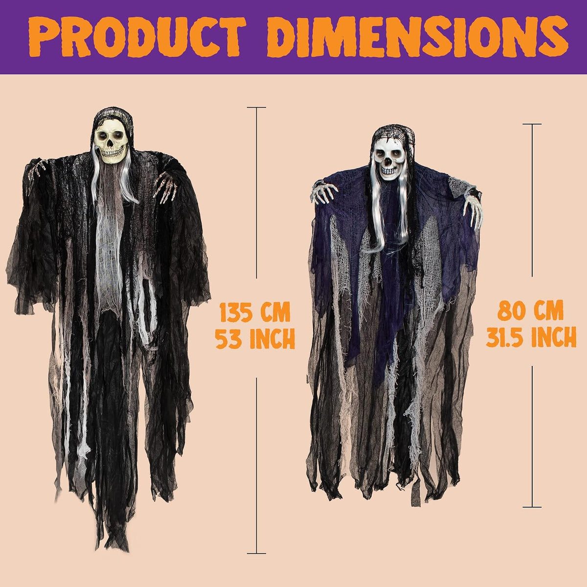 JOYIN 3-Piece Hanging Halloween Grim Reaper Set – 31.5, 53 and 31.5 inches, Grey – 31.5”，53“ and 31.5“ / Grey – product detail