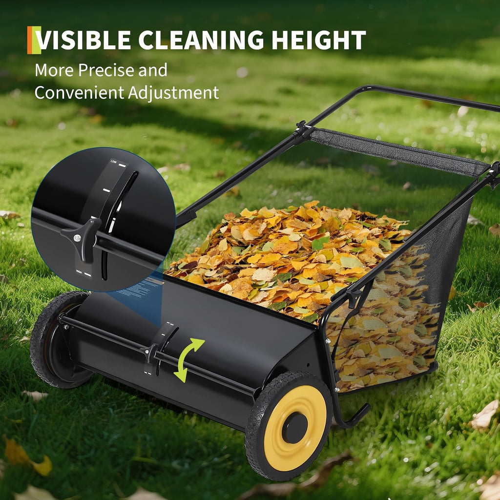 GAOMON 26-Inch Push Lawn Sweeper, Grass, Lawn and Leaf Cleanup Collector with Large 7 cu. ft. Hopper Bag, and Dual Spinning Brushes, Black · 4