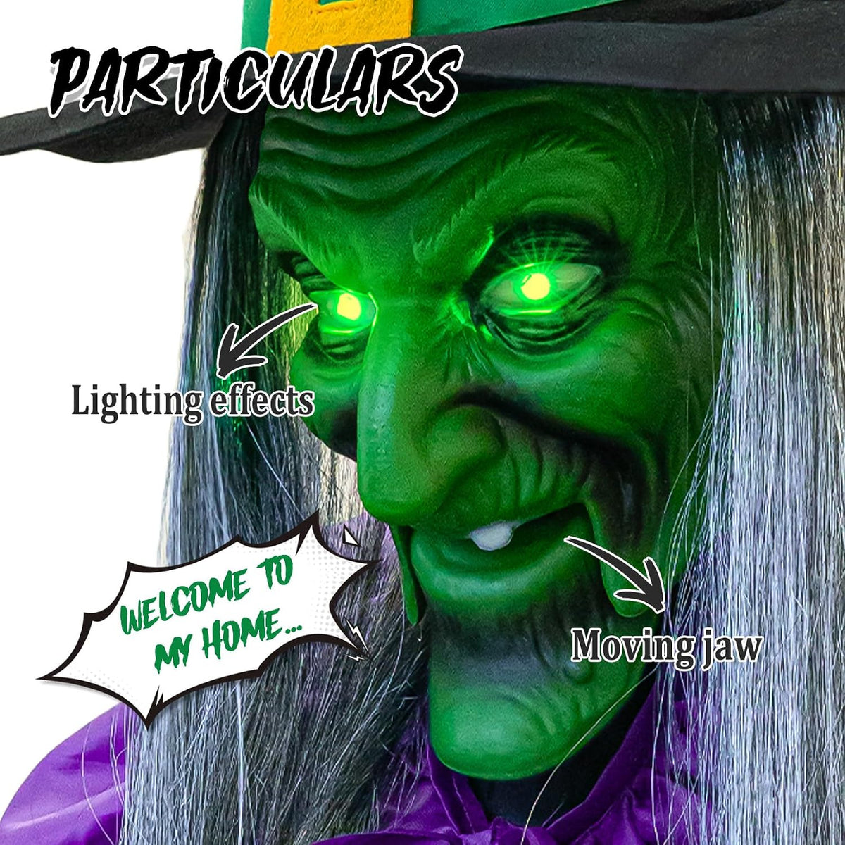 ORIENTAL CHERRY MM516 11.5-Foot Animated Halloween Hovering Witch – Purple green – product detail