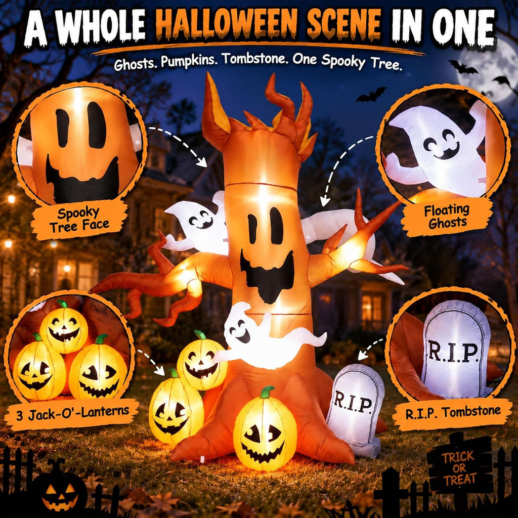 IHGYT HY-QQ26016 8-Foot Halloween Ghost Tree & Pumpkin & Tombstone Inflatable – Ghost Tree – product detail