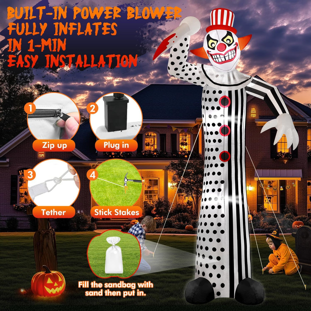 zukakii QM-WS-018 12-Foot Halloween Clown Inflatable – white – product detail