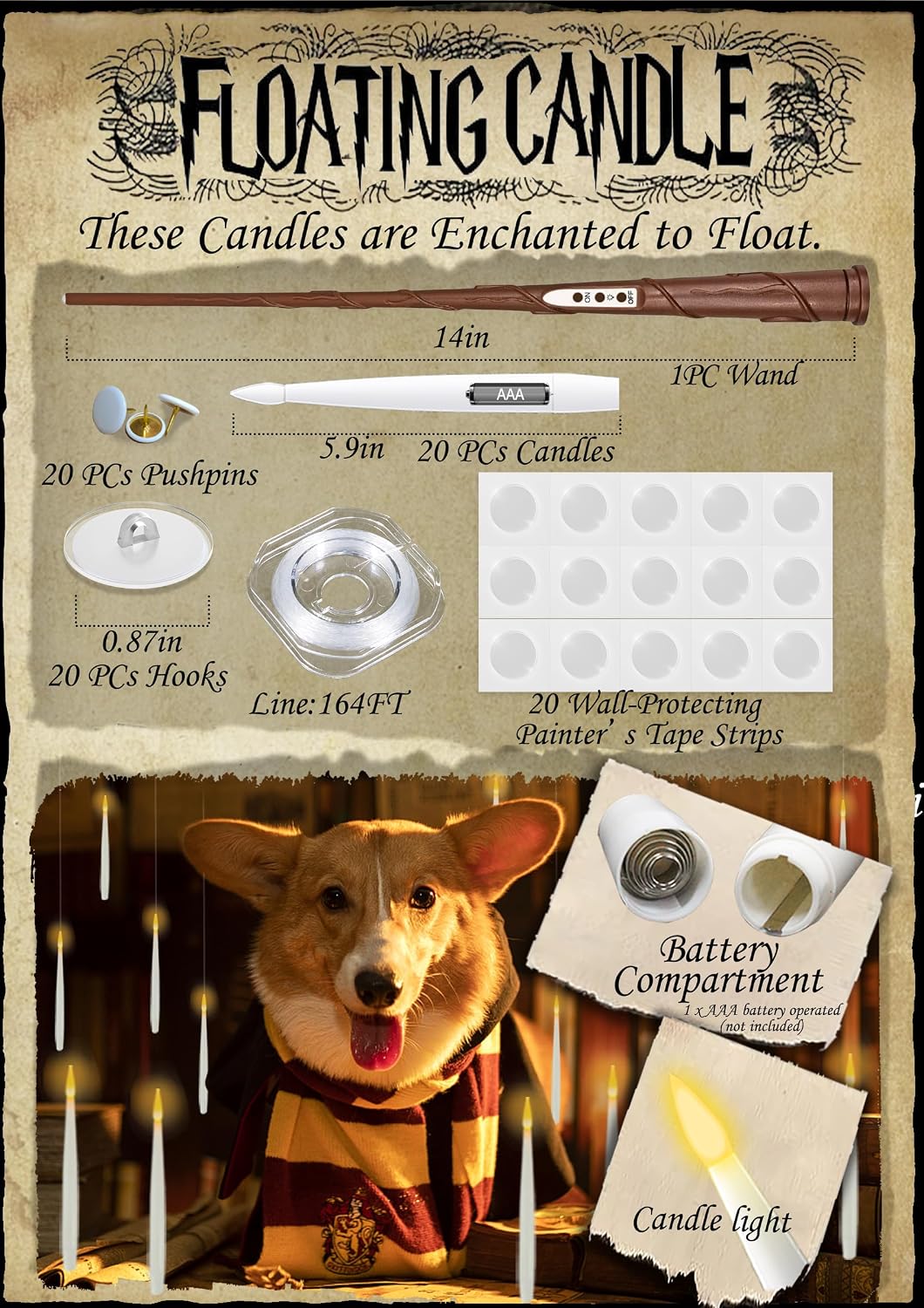 JMTONE MagicCandles002 20-Pack Indoor Floating LED Candles with Wand Remote – Warm White Hanging Candles – product detail