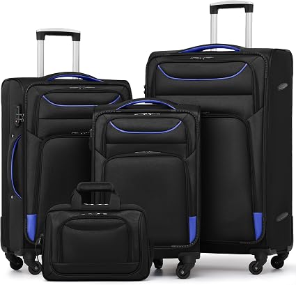 Coolife YD000055EAA Softside Luggage Set – 4 Piece Set, black+blue