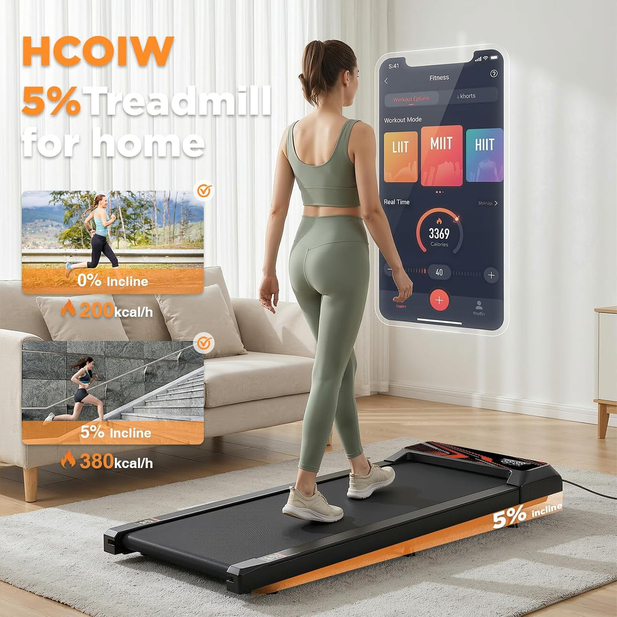HCOIW Under-Desk Walking Treadmill – Black-Red S – product detail