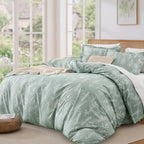 MUXHOMO Duvet Cover Queen Size, 3-Piece Floral Green Bedding Set · 9