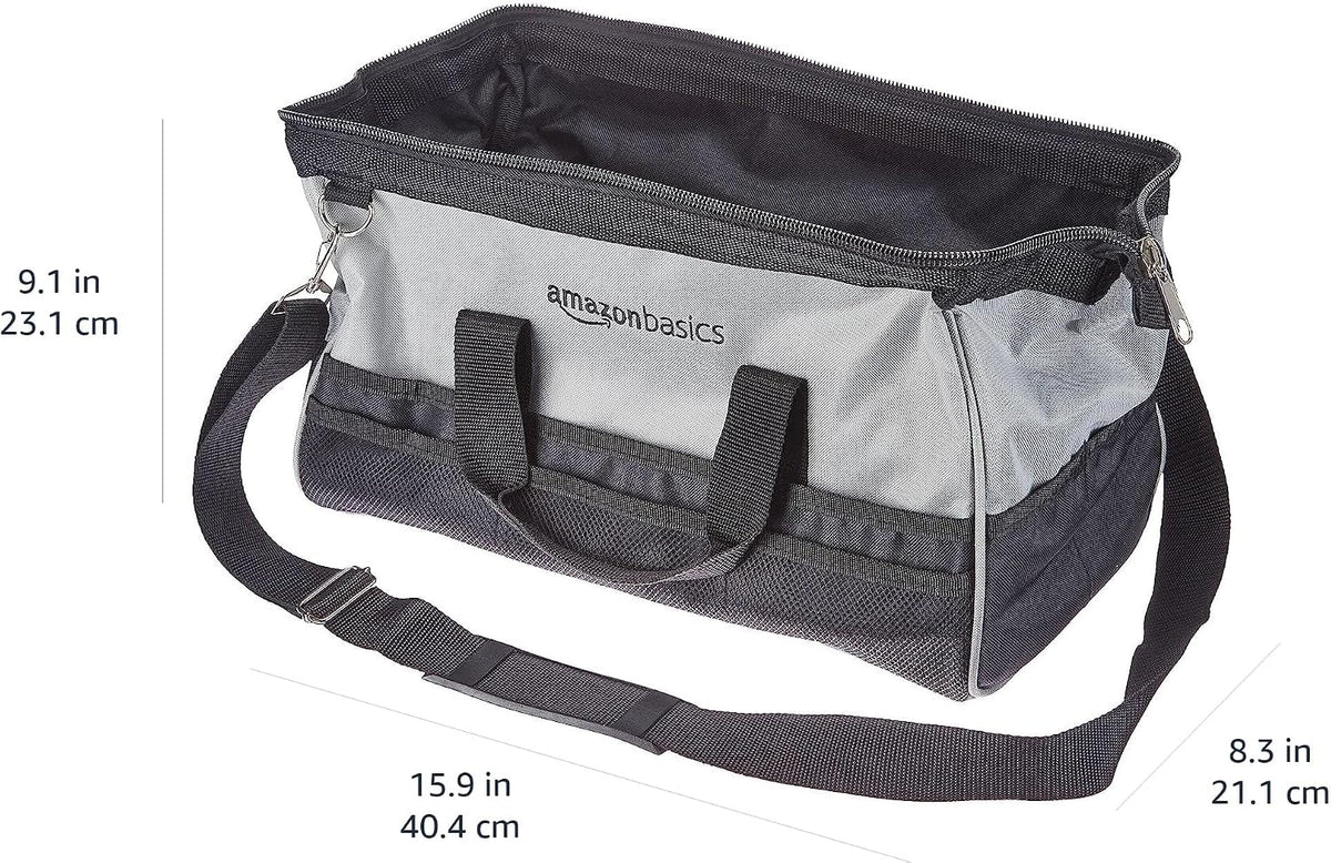 Amazon Basics Tool Bag with Shoulder Strap, Small or Large, Black & Gray