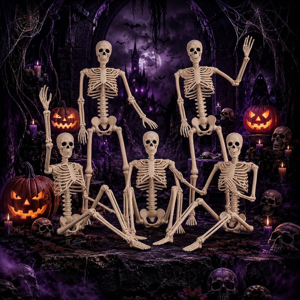 Abakuku GJ Posable Halloween Human Skeleton Set – 2pcs-36inch, White – 2pcs-36inch / White – product detail