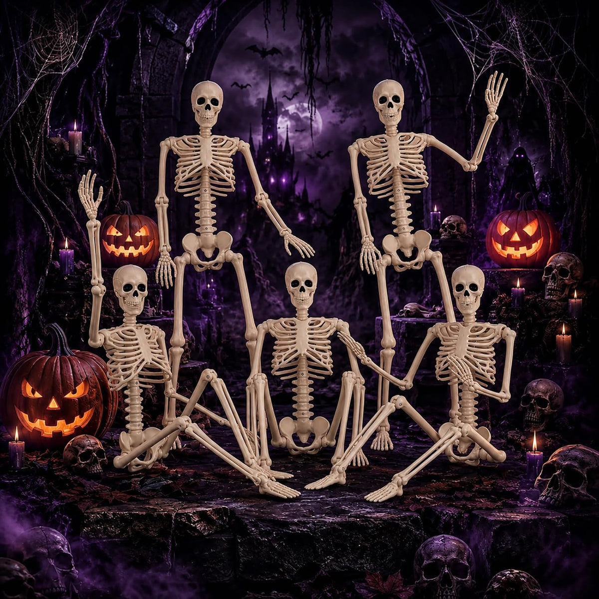 Abakuku GJ Posable Halloween Human Skeleton Set – 2pcs-36inch, White – 2pcs-36inch / White – product detail