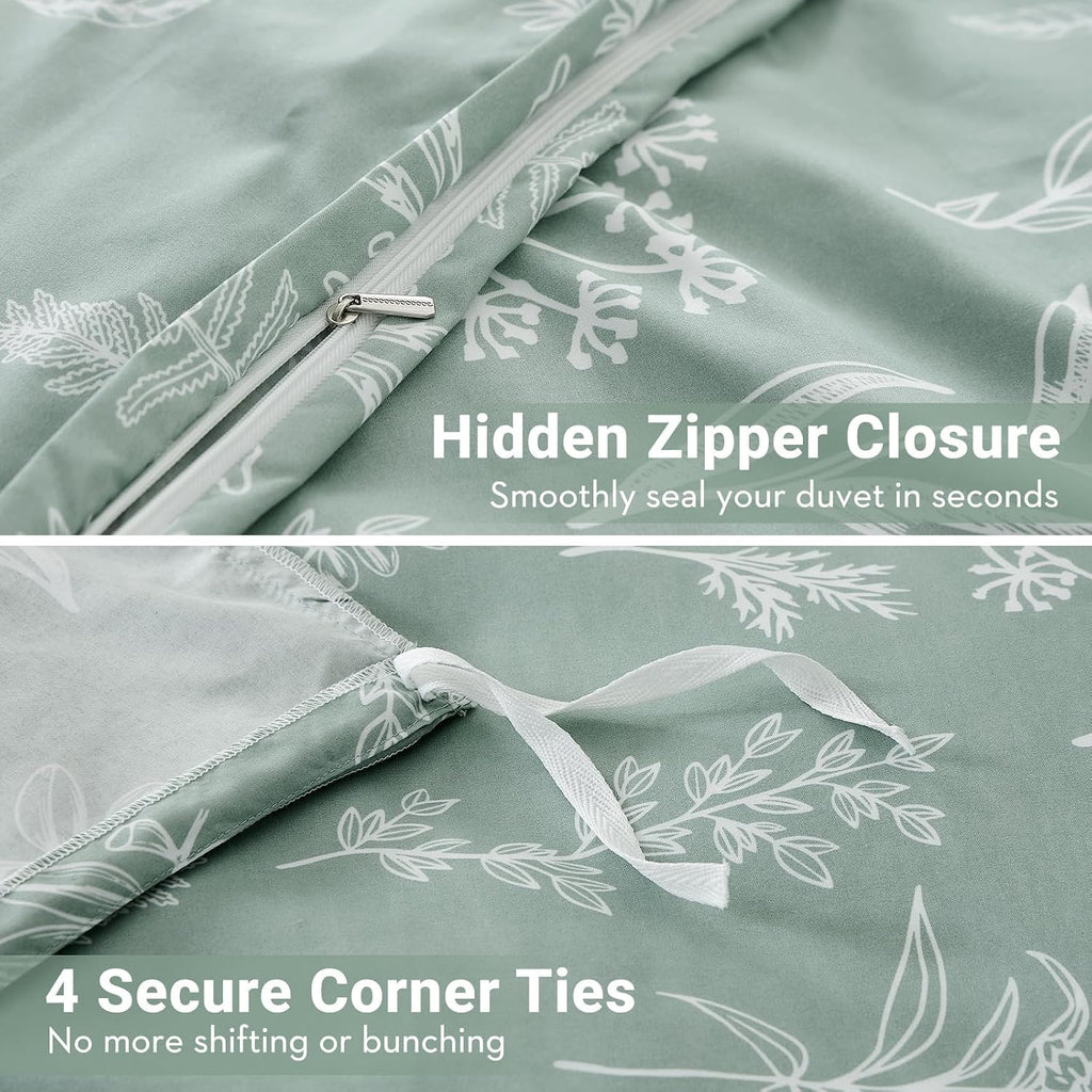 MUXHOMO Duvet Cover Queen Size, 3-Piece Floral Green Bedding Set · 5