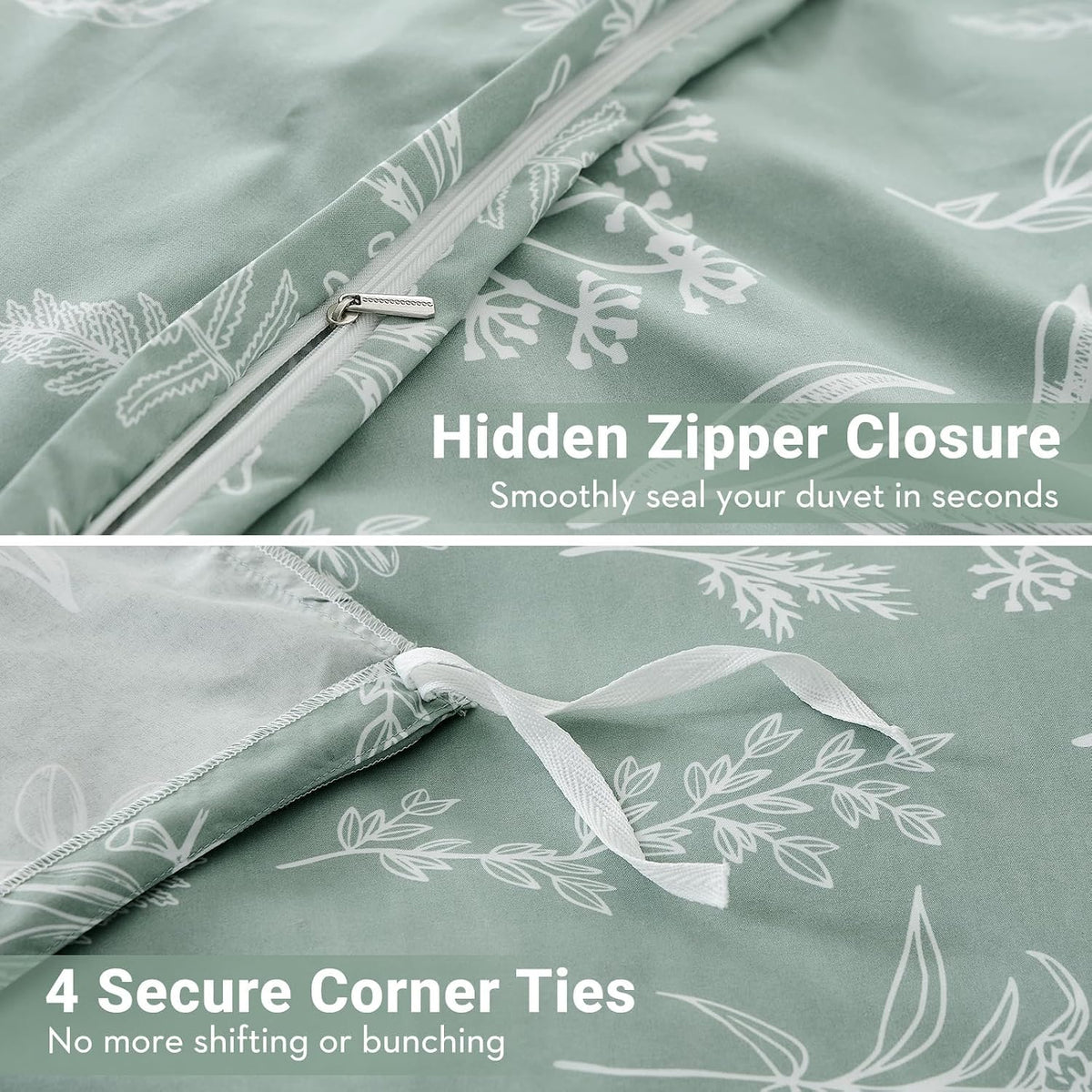 MUXHOMO Duvet Cover Queen Size, 3-Piece Floral Green Bedding Set · 5