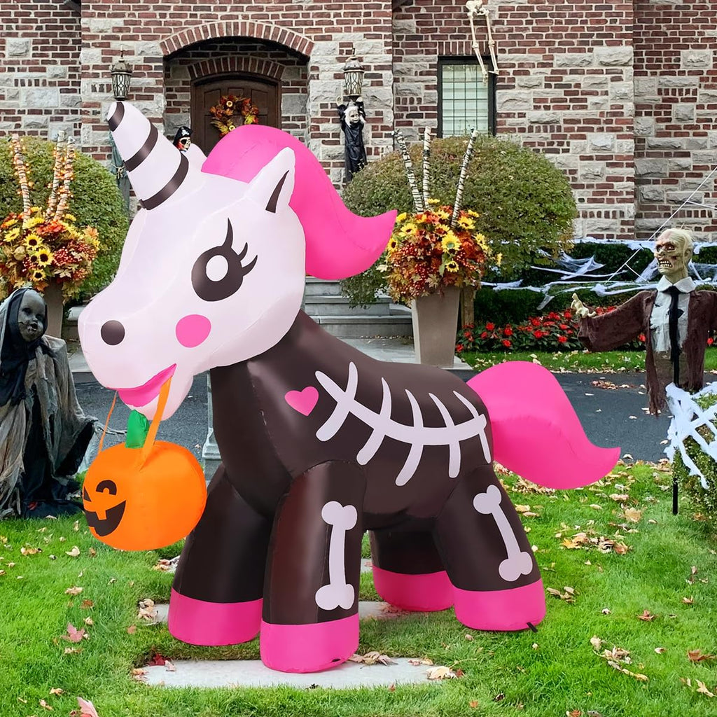 COMIN 69286 5-Foot Halloween Skeleton Unicorn Inflatable – Pink – product detail