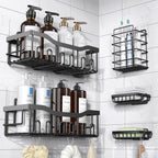 EUDELE Adhesive Bathroom Organizer Set, Black, 5 Pieces