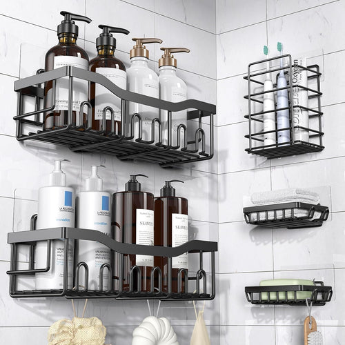EUDELE Adhesive Bathroom Organizer Set, Black, 5 Pieces