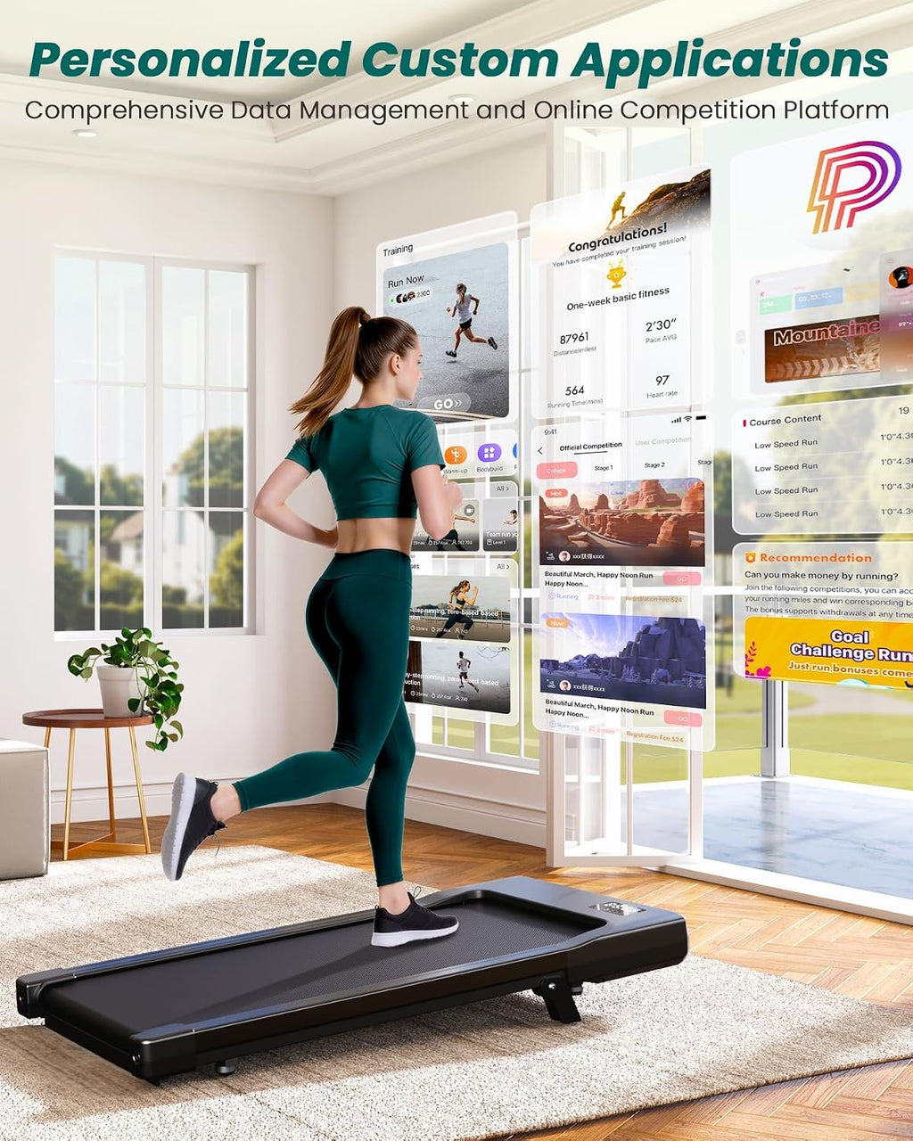 DeerRun Under-Desk Walking Treadmill – Matte Black – product detail