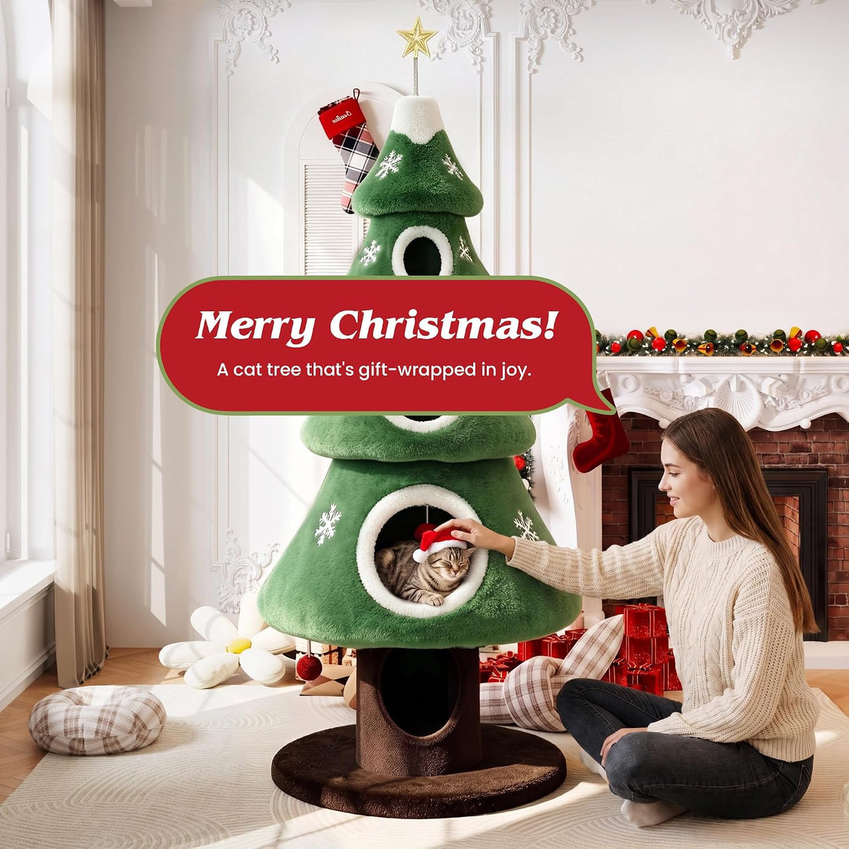SHA CERLIN 76" Christmas Cat Tree Tower, Multi-Level Condo for Indoor Cats · 8