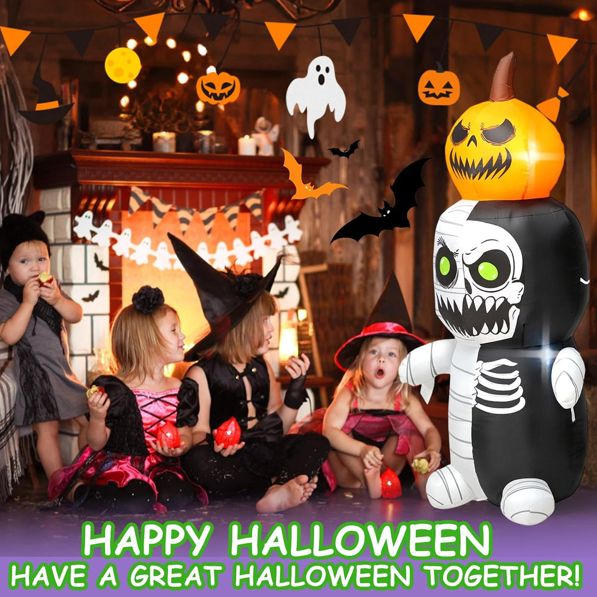 SHDEJTG 5-Foot Halloween Pumpkin & Zombie Inflatable – WHITE – product detail
