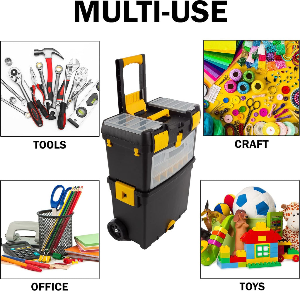 Stalwart 75-2250 Rolling Tool Box with Removable Top – Black/Yellow/Clear – product detail