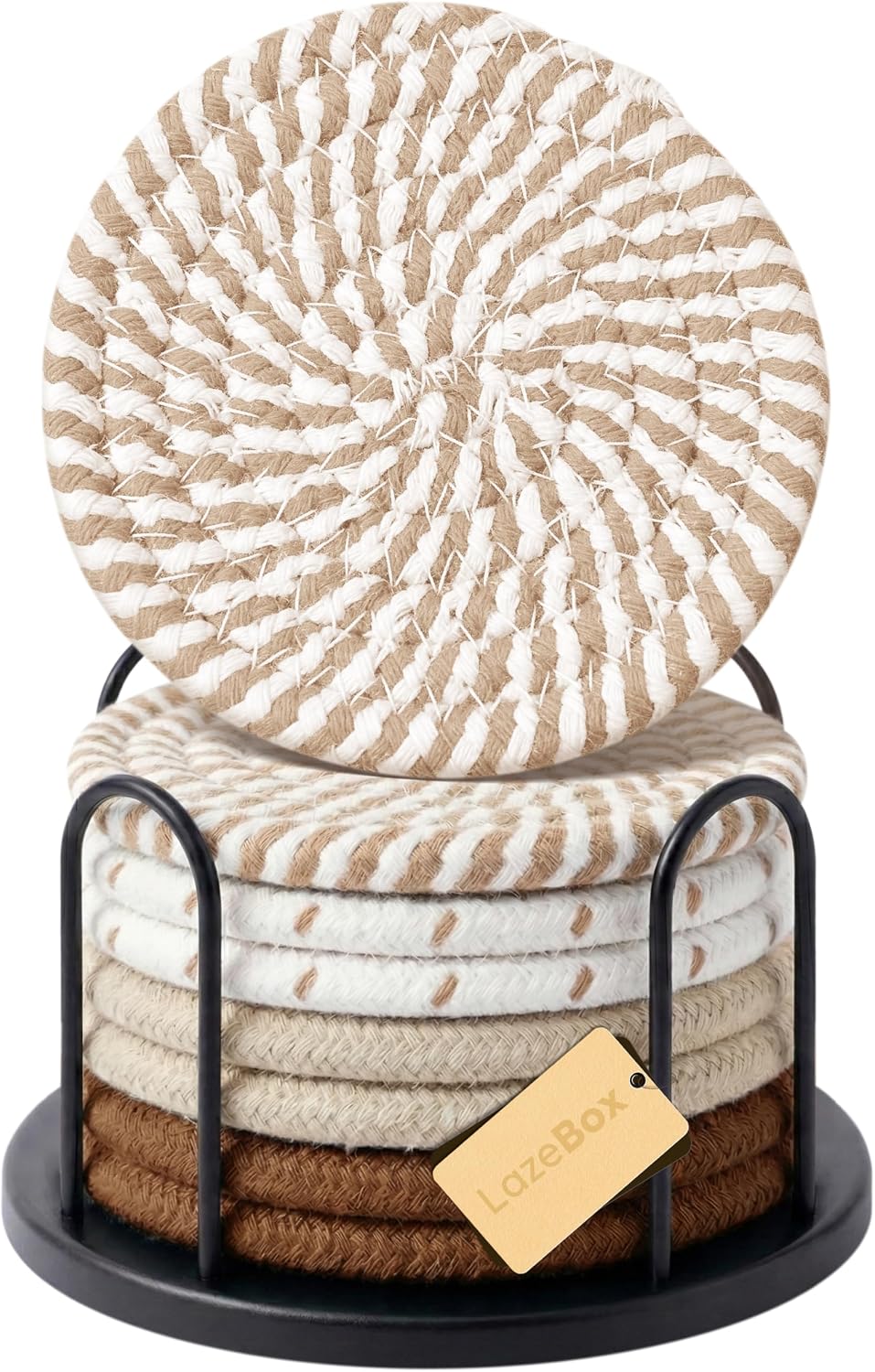Lazebox Round Fabric Coasters, Coffee, Set of 8