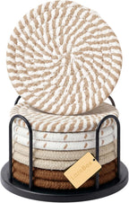 Lazebox Round Fabric Coasters, Coffee, Set of 8