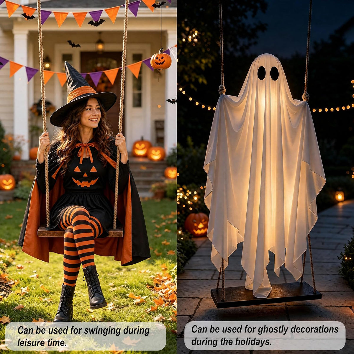 JOROMIT 01 Lighted Hanging Halloween Ghost Swing Decoration – White – product detail