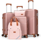 Cosbarn JL-ABS20/24/28SJB-Pink Hardside Luggage Set – 5 Piece Sets (20/24/28/BP/TB), RoseGold