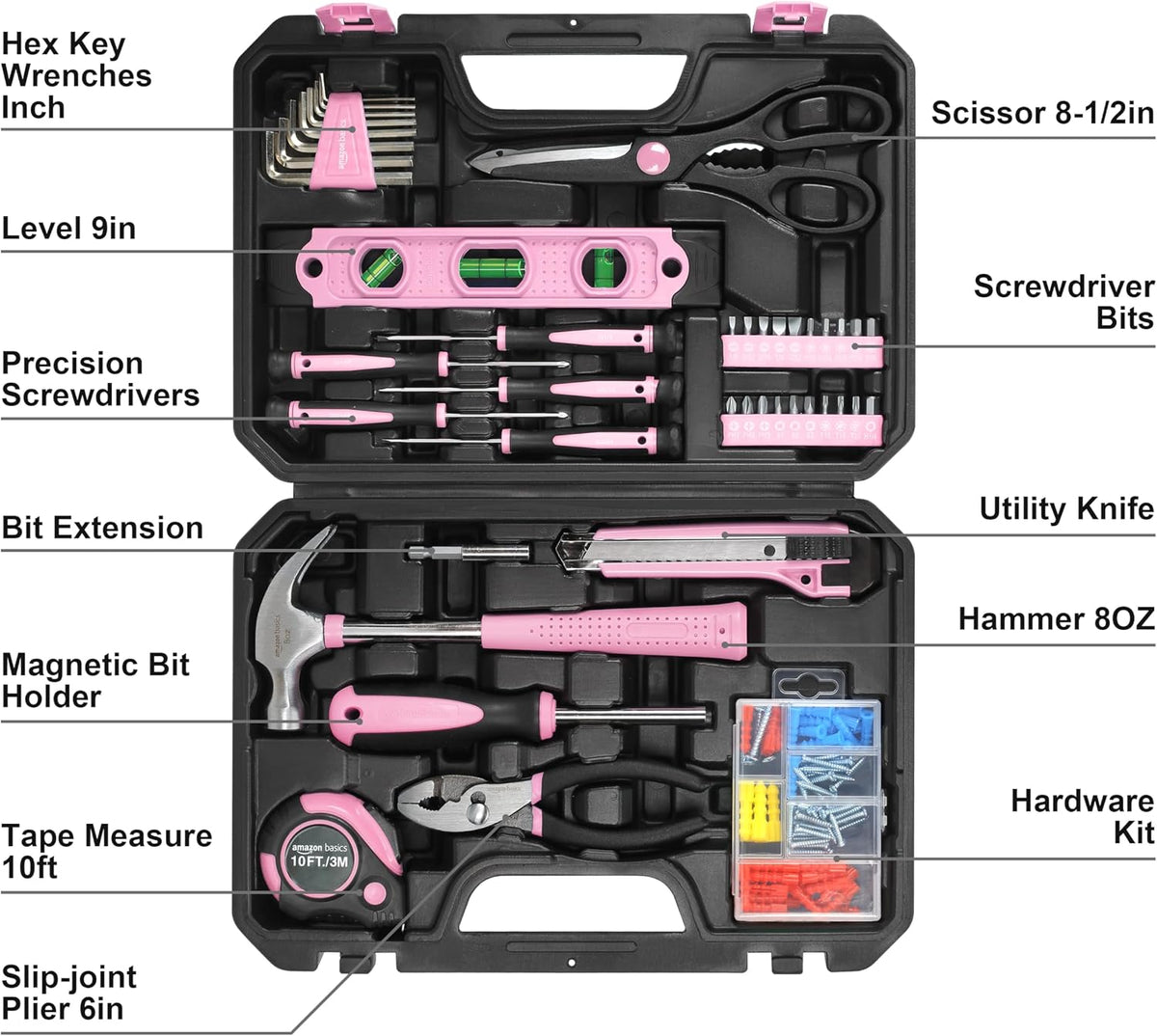 Amazon Basics 142-Piece Household Tool Kit with Storage Case
