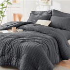 HYMOKEGE Queen Seersucker Bedding Set, 7 Pieces, Dark Grey