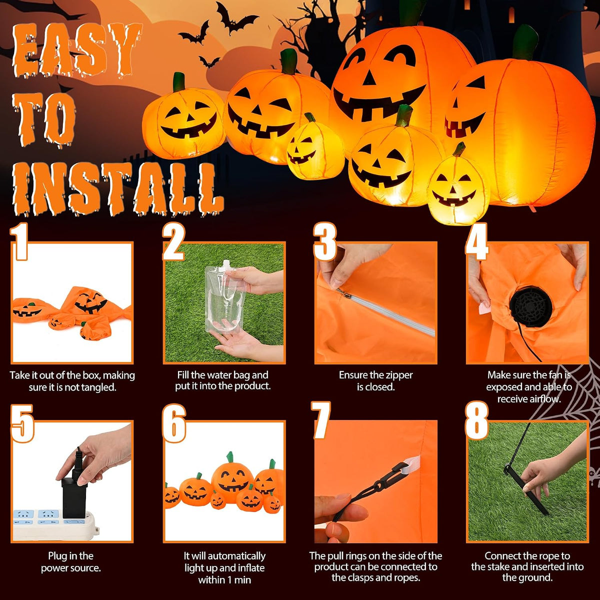 GIGALUMI 10177 7.5-Foot Halloween Pumpkin Inflatable – Yellow – product detail