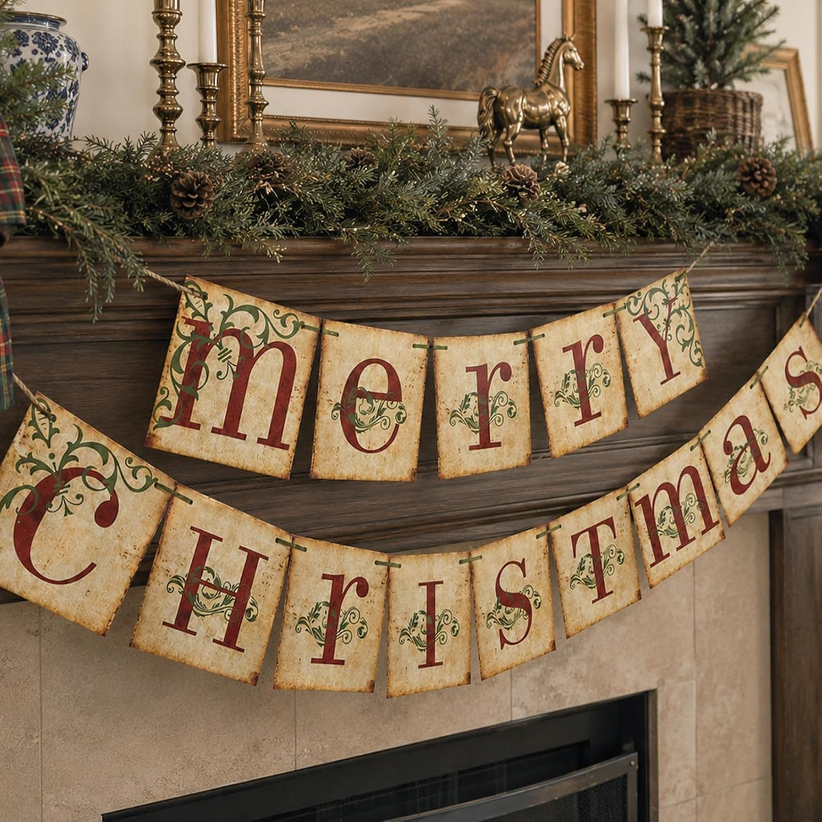 ORIENTAL CHERRY Vintage-Style Merry Christmas Banner