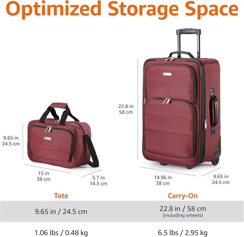 Amazon Basics NB23134-RD Softside Luggage Set – Carry-On 23-Inch, tote 15-Inch, Burgundy – product detail