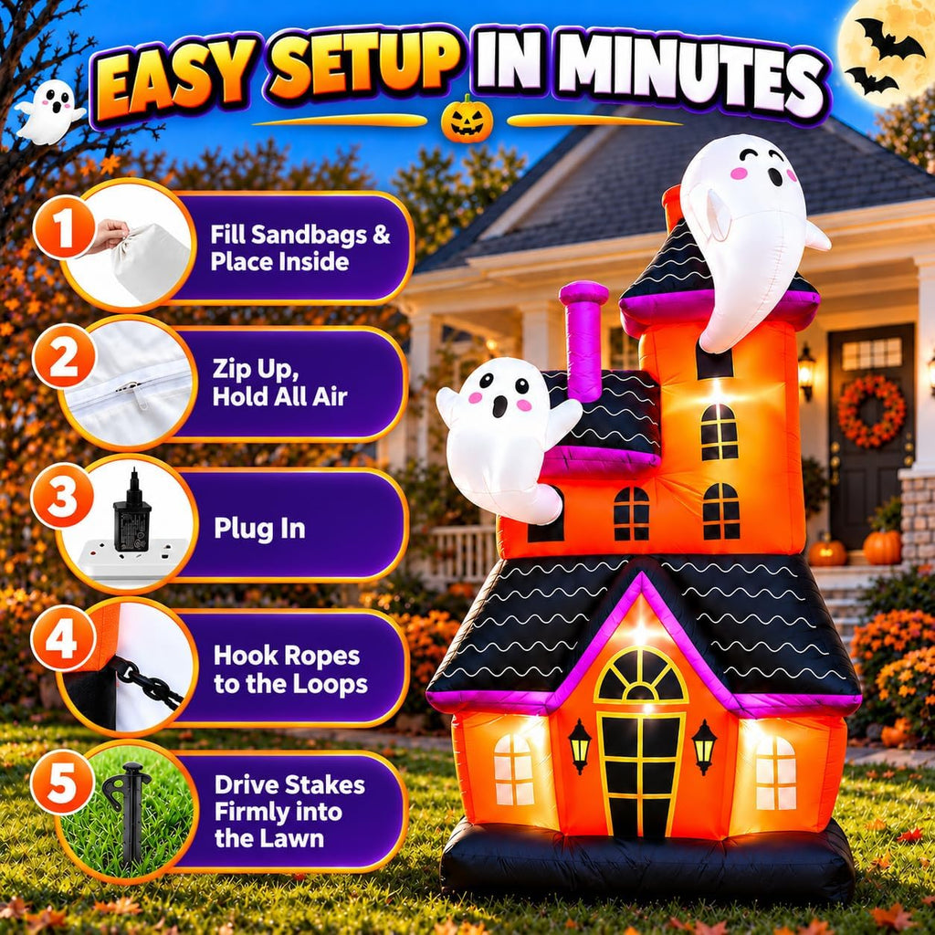 Bajree 6-Foot Halloween Haunted House & Ghosts Inflatable – Multicolor – product detail