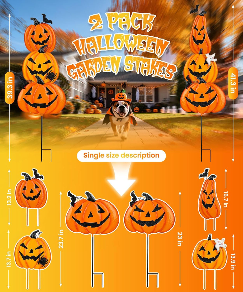Beterzack 628NGDC 2-Set Stackable Metal Pumpkin Yard Stakes – Halloween yard signs – 2 Pack Stacked Pumpkins / Halloween yard signs – product detail