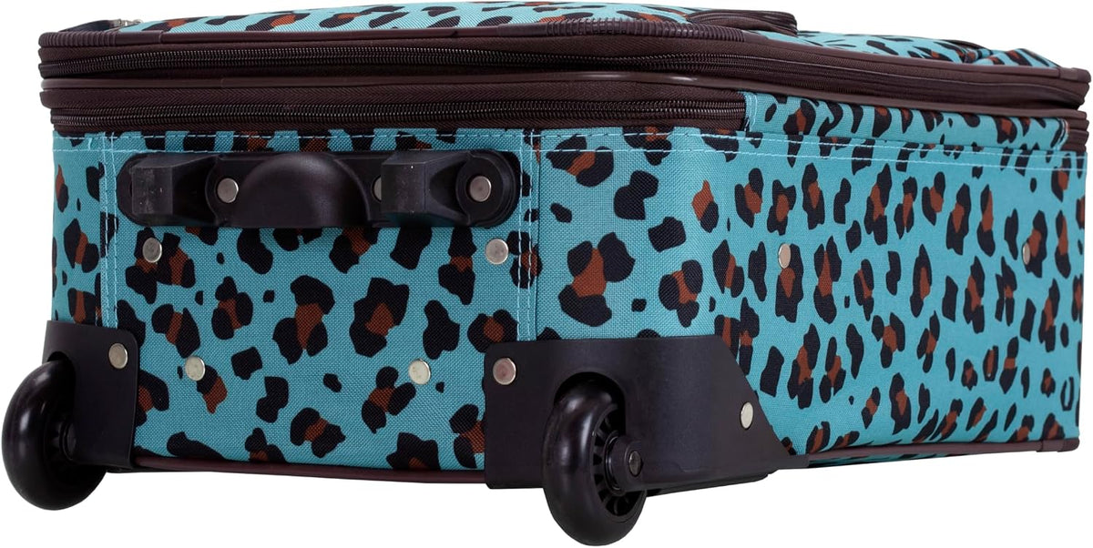 Rockland F102-BLUELEOPARD Softside Luggage Set – 2 Piece (19"/14" Tote), Blue Leopard – Blue Leopard / 2 Piece (19"/14" Tote) – product detail