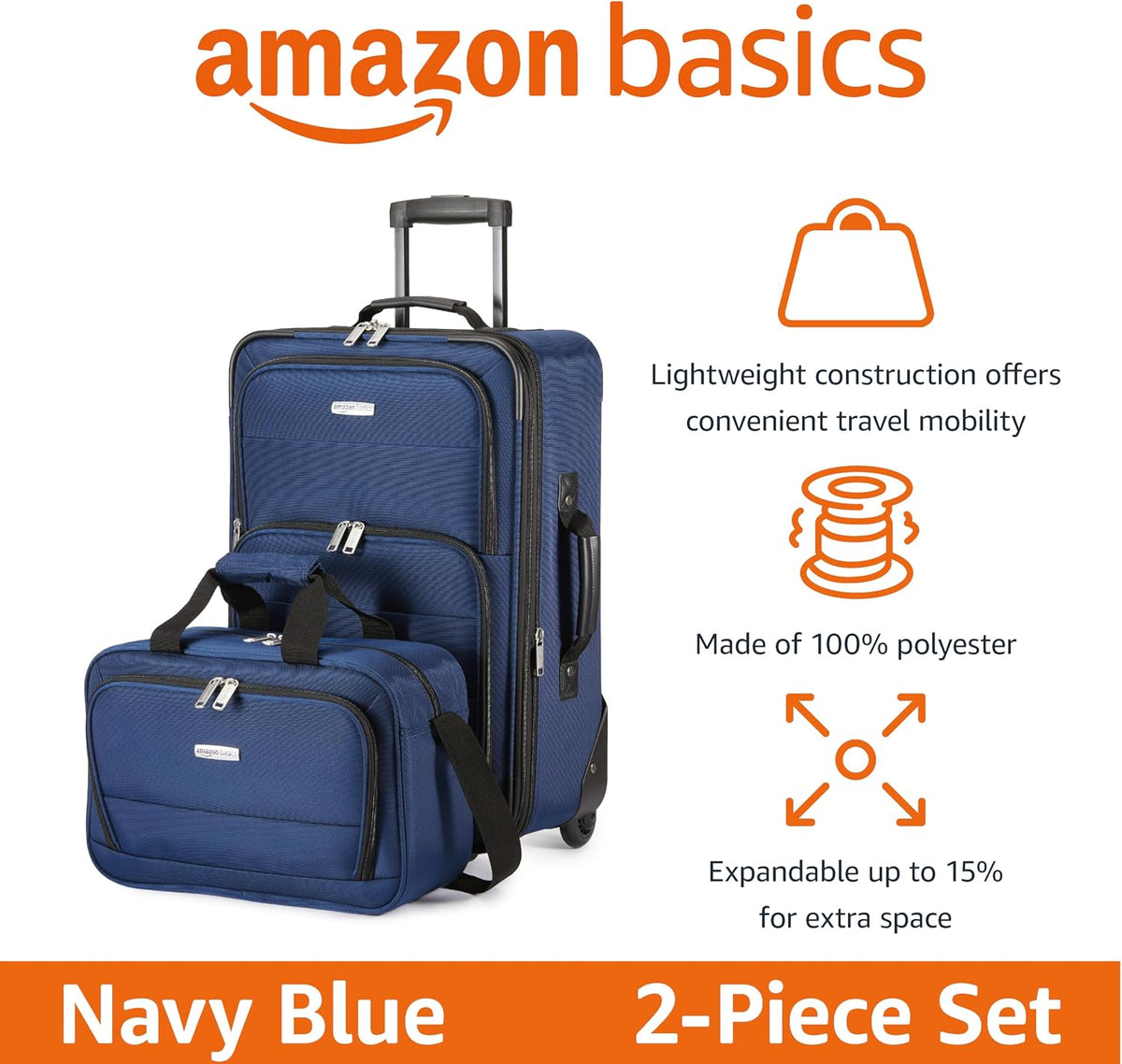 Amazon Basics Softside Luggage Set, 23-Inch Suitcase & 15-Inch Tote
