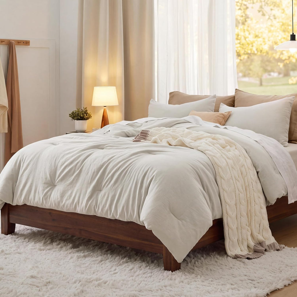 Bedsure Prewashed King Comforter Set, 3 Pieces, Beige