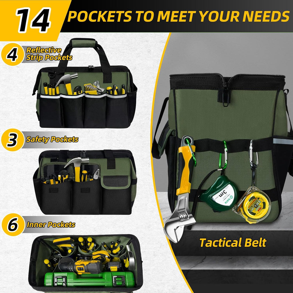 NECKORY QI-065 Wide-Mouth Tool Bag with Shoulder Strap – M, Army Green & Black – M / Army Green & Black – product detail