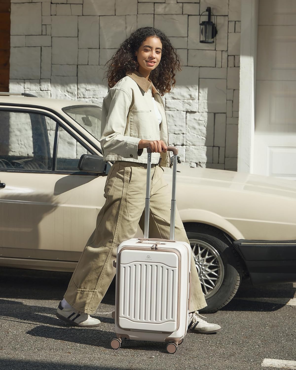 LOVEVOOK Hardside Carry-On Suitcase – 20 Inch-Carry on, White-Khaki – White-Khaki / 20 Inch-Carry on – product detail