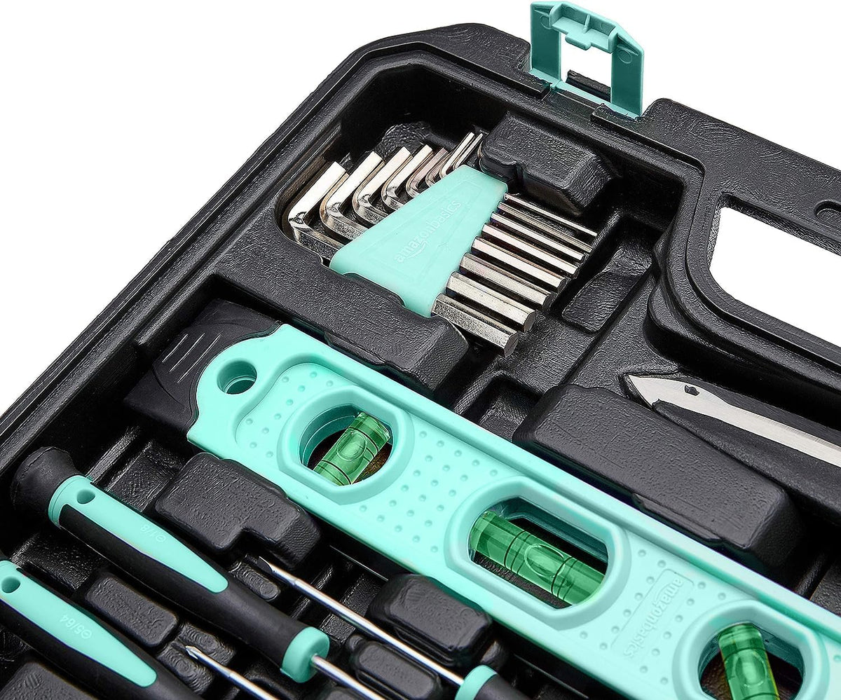 Amazon Basics 142-Piece Household Tool Kit with Storage Case – Turquoise – product detail