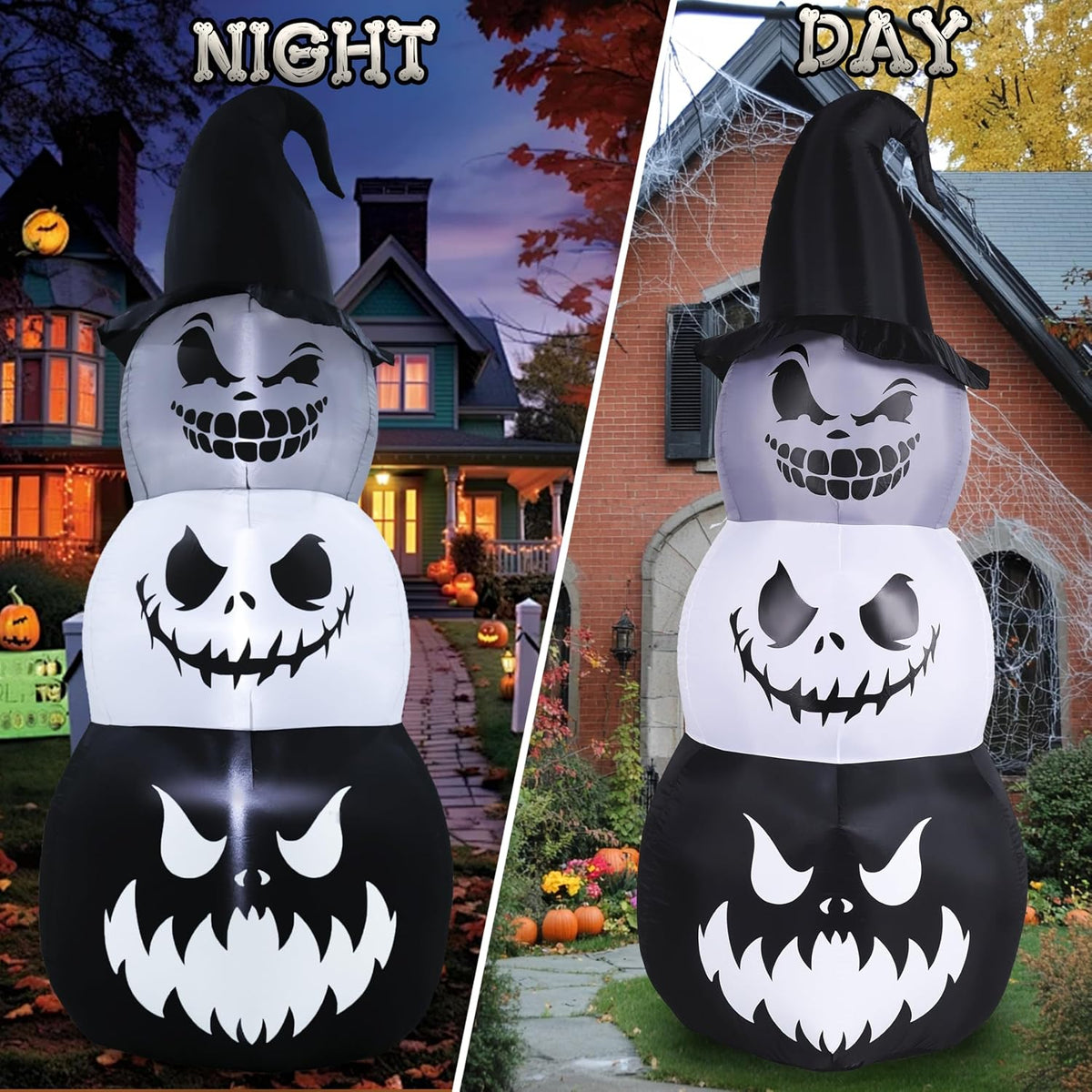 GIFTFIND 10091 7.6-Foot Halloween Pumpkin & Ghost Inflatable – Stacked Pumpkins – product detail