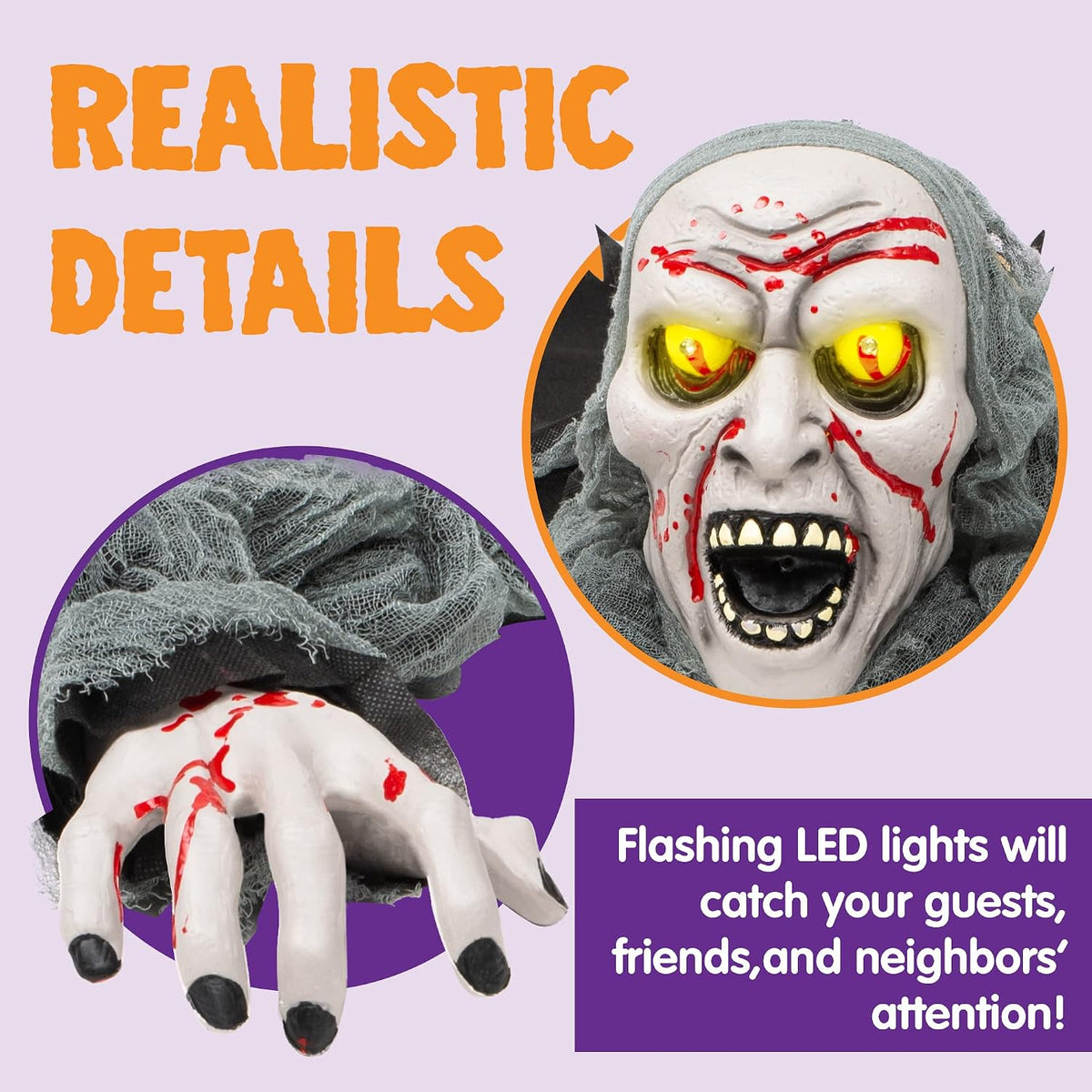 JOYIN 11577 Lighted Halloween Zombie Groundbreaker with Sound – Grey and Black – product detail