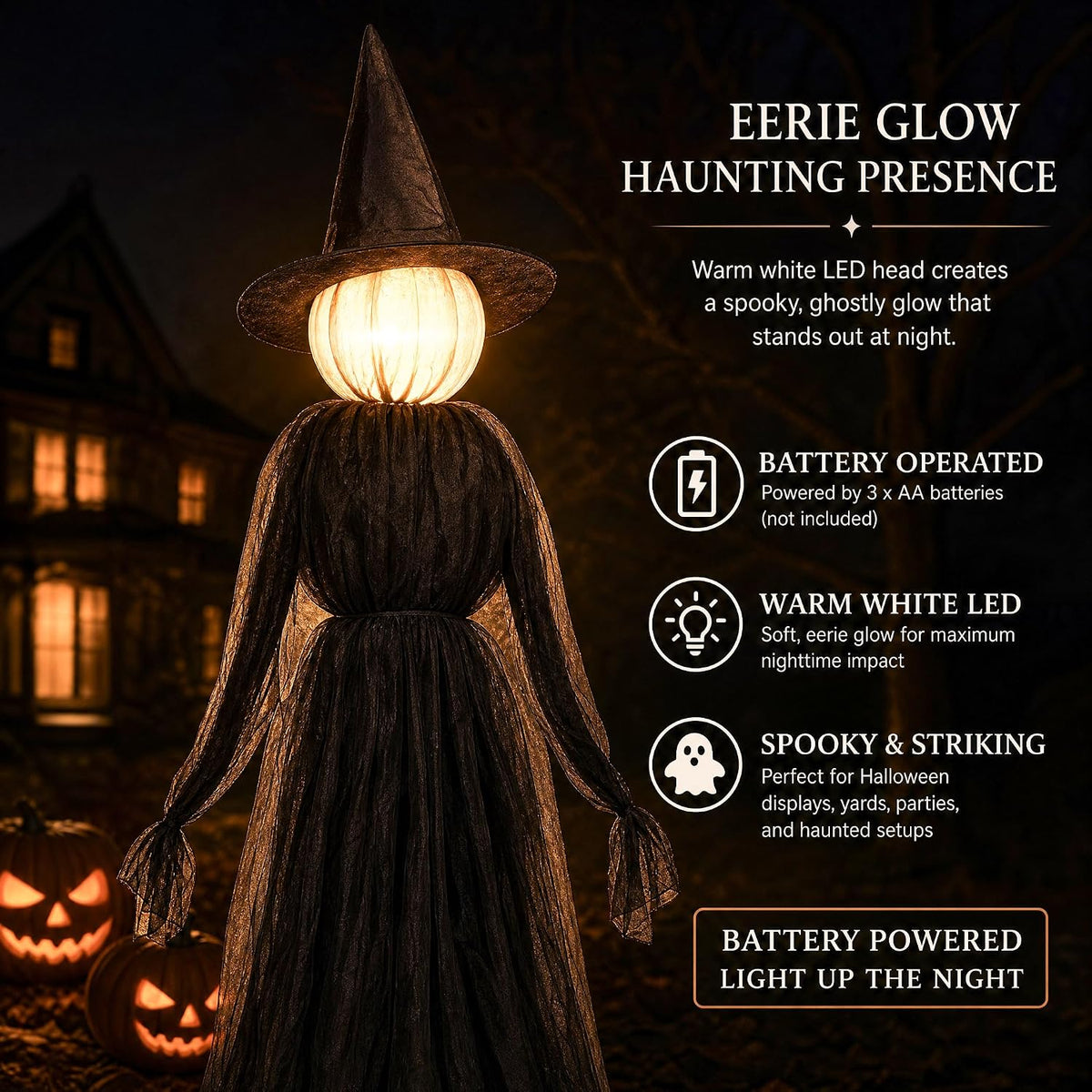 Hourleey 3-Pack 5-Foot Lighted Halloween Witch Stakes – Witch stakes – product detail