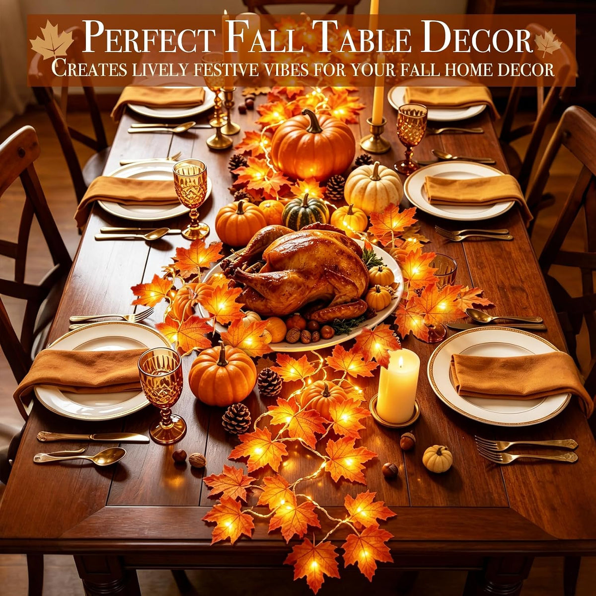 TURNMEON 3-Pack 30-Foot 60-LED Maple Leaf Garland – 30FT-Maple garland, Orange&yellow – 30FT-Maple garland / Orange&yellow – product detail