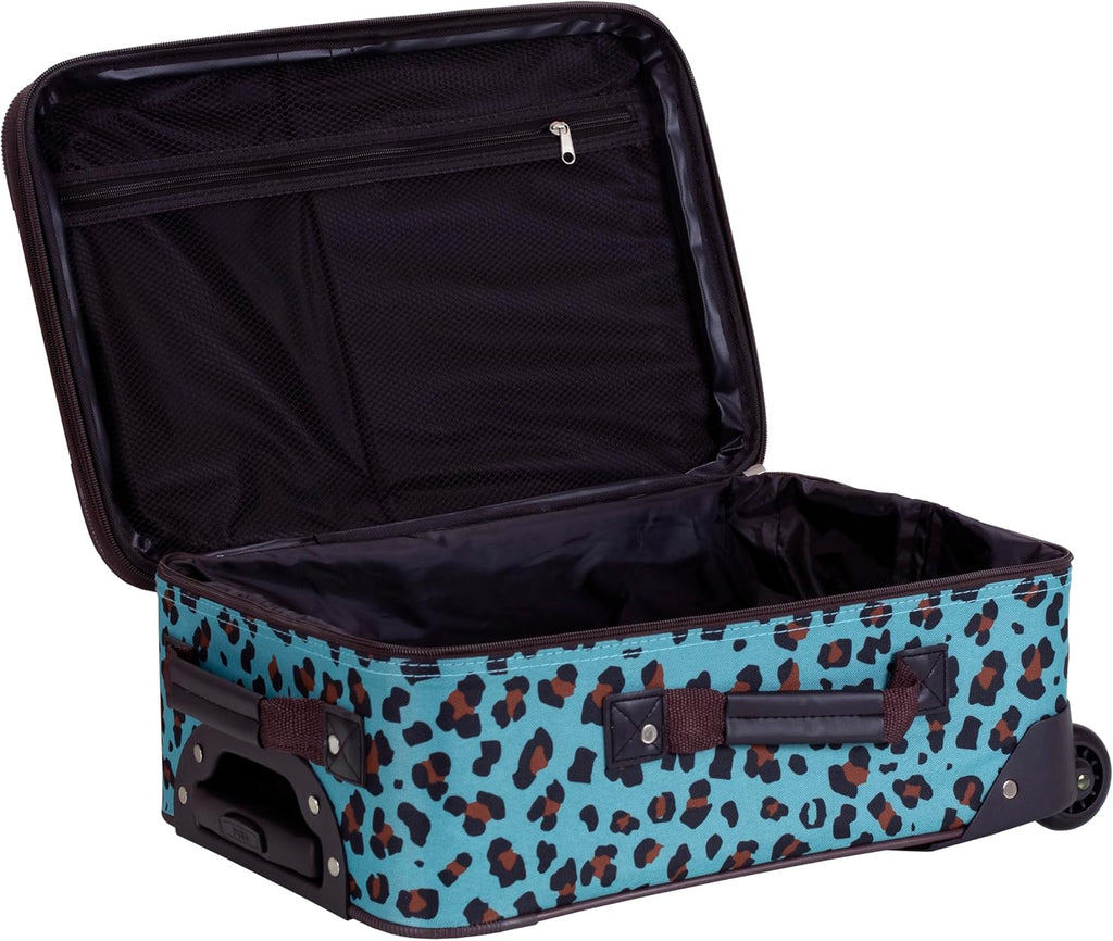 Rockland F102-BLUELEOPARD Softside Luggage Set – 2 Piece (19"/14" Tote), Blue Leopard – Blue Leopard / 2 Piece (19"/14" Tote) – product detail