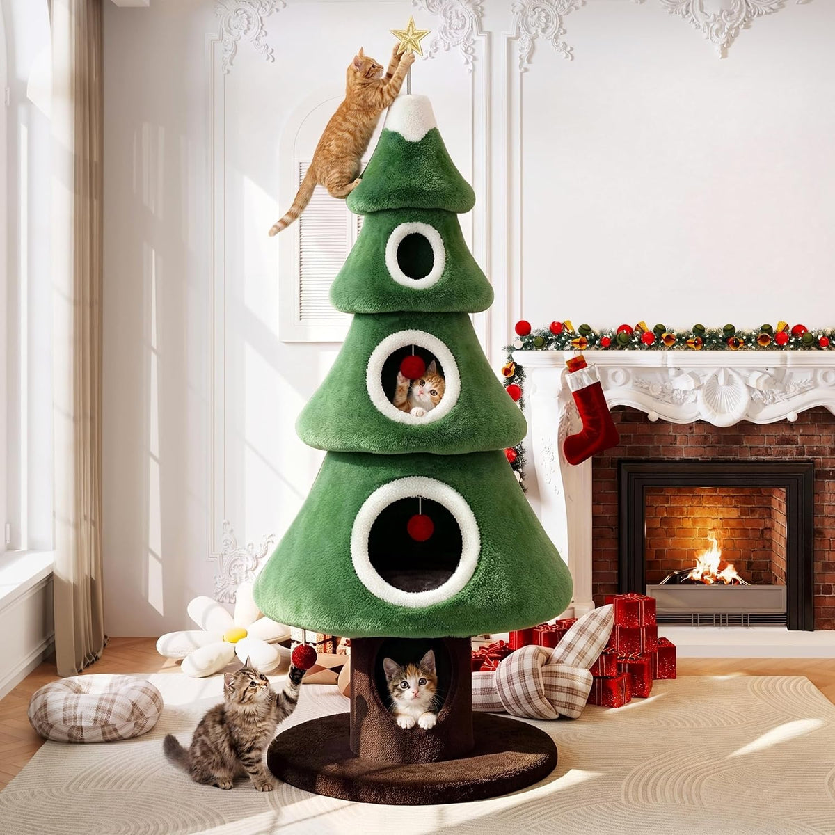 SHA CERLIN 76" Christmas Cat Tree Tower, Multi-Level Condo for Indoor Cats · 3