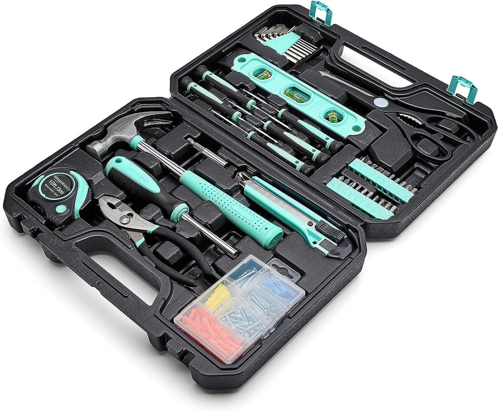 Amazon Basics 142-Piece Household Tool Kit with Storage Case – Turquoise