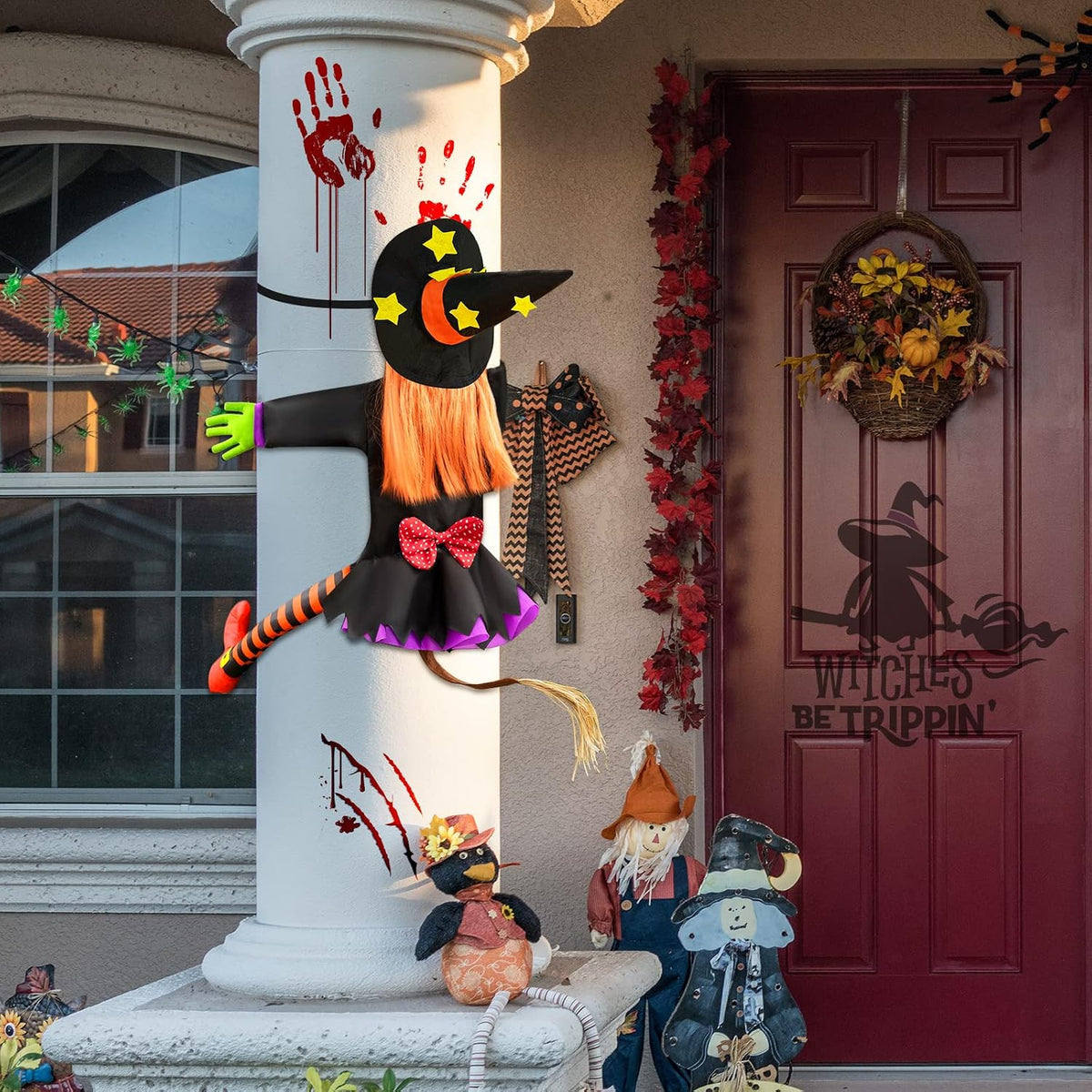 Bswalf 44-Inch Crashing Witch Halloween Tree Decoration – Orange(44 Inch) – product detail