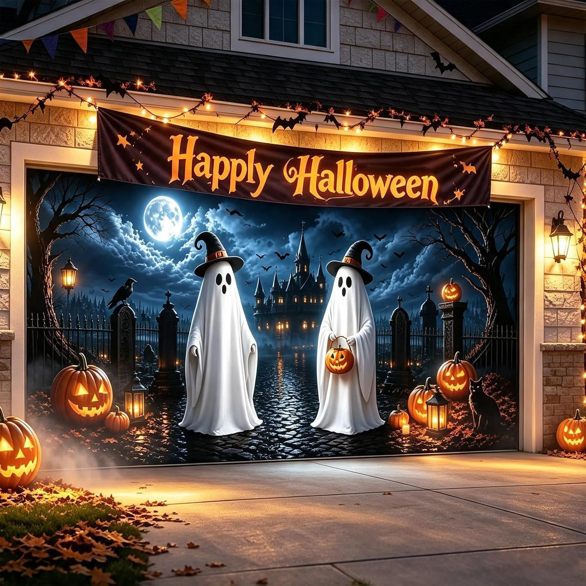 Allotall Halloween Garage Door Banner, Multiple Designs, 8 × 7 or 16 × 7 ft